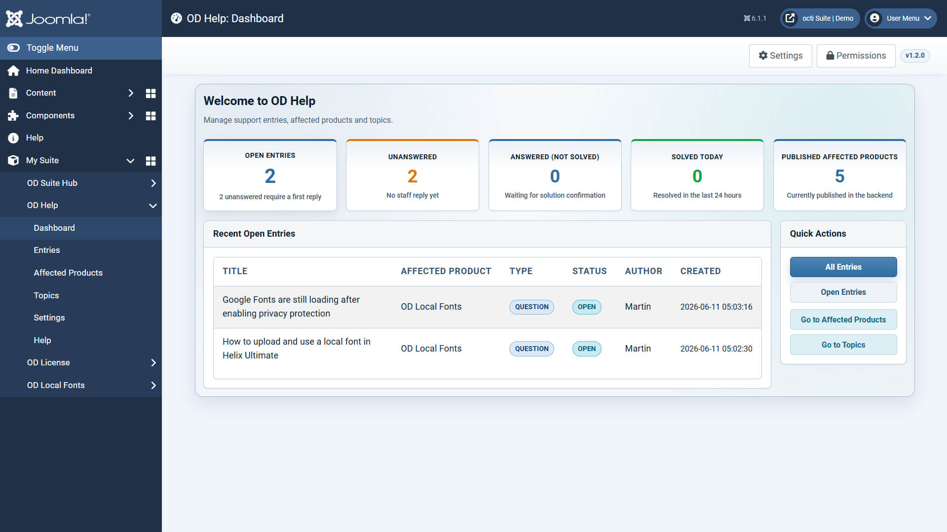octi Help - Dashboard