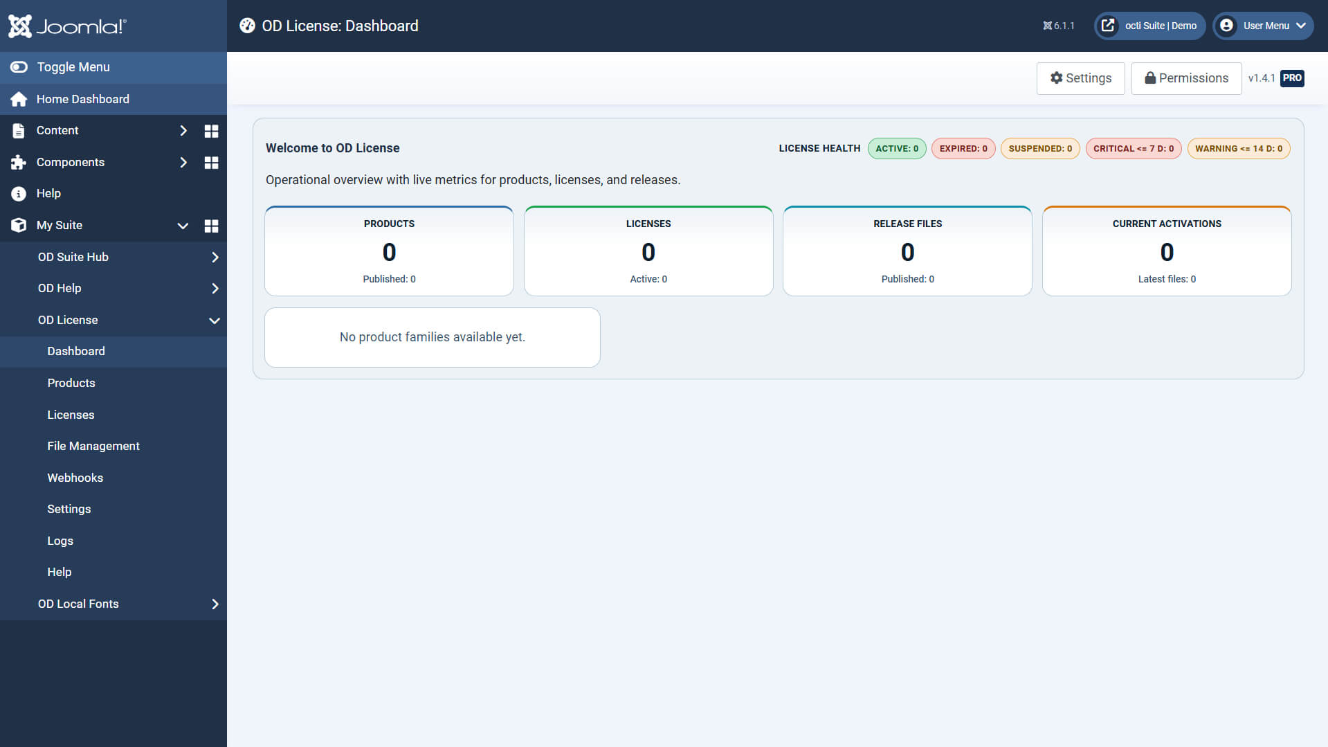 OD License - Dashboard