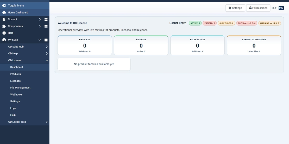 OD License - Dashboard